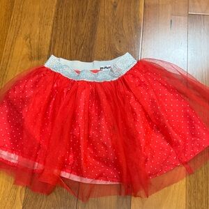 Disney Red Tulle Polka Dot Skort with Silver Elastic Waistband